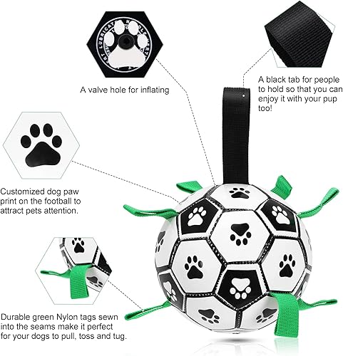 Miniatura 3 de Pelota de fútbol para perros con pestañas interactivas para tirar, juguetes para perros para tira y afloja, regalos de cumpleaños para cachorros,