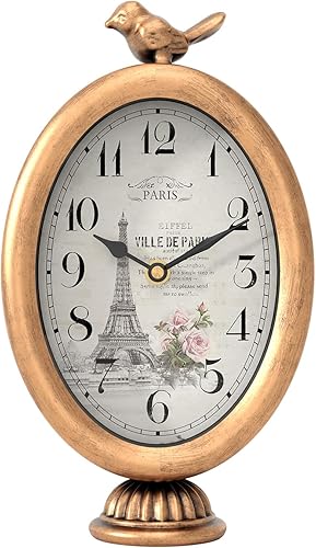 Reloj de mesa vintage con pájaro, escritorio y estante decorativo, estilo francés de París, relojes de repisa de metal dorado antiguo para sala de
