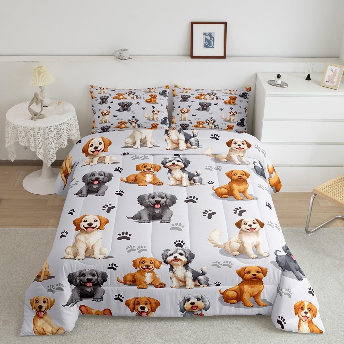 Kids Cute Cartoon Dogs Comforter Set - Toddler Bedding Set - Boys & Girls - Pet Dog Puppy Animal Lover - Down Alternative Comforter - All Season Room Decor - Toddler Size