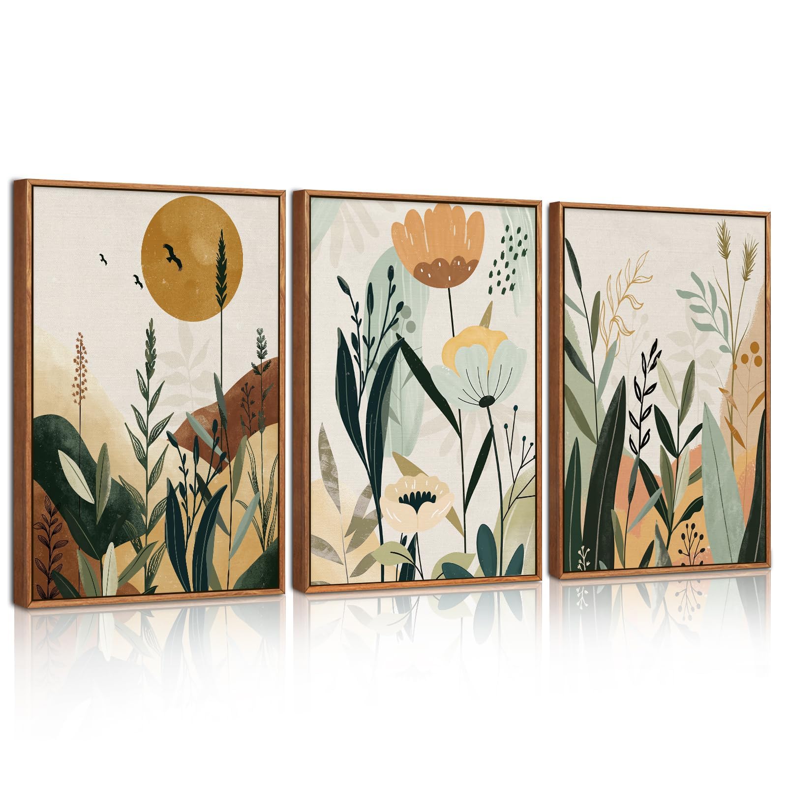 Celestdeco Neutral Floral Wall Art Set,Framed Abstract Prints,Vintage Colorful Flower Canvas Poster,Boho Botanical Decor,Minimalist Farmhouse Decoration for Living Room Bedroom Kitchen Office 30x40cm โ image 1