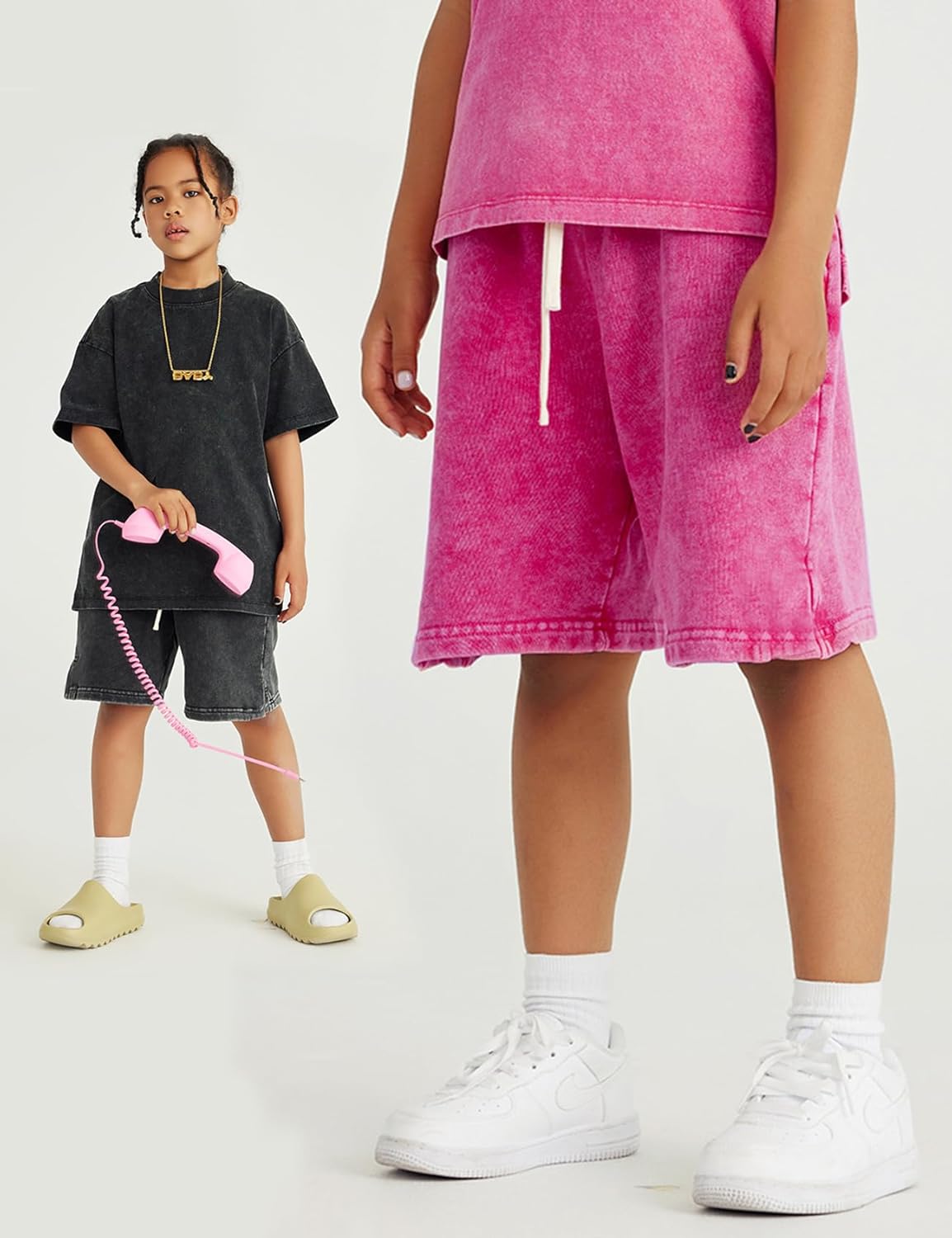 Arssm 2 Pack Boys Shorts Cotton Acid Washed Athletic Shorts Kids Summer Active Shorts with Pockets