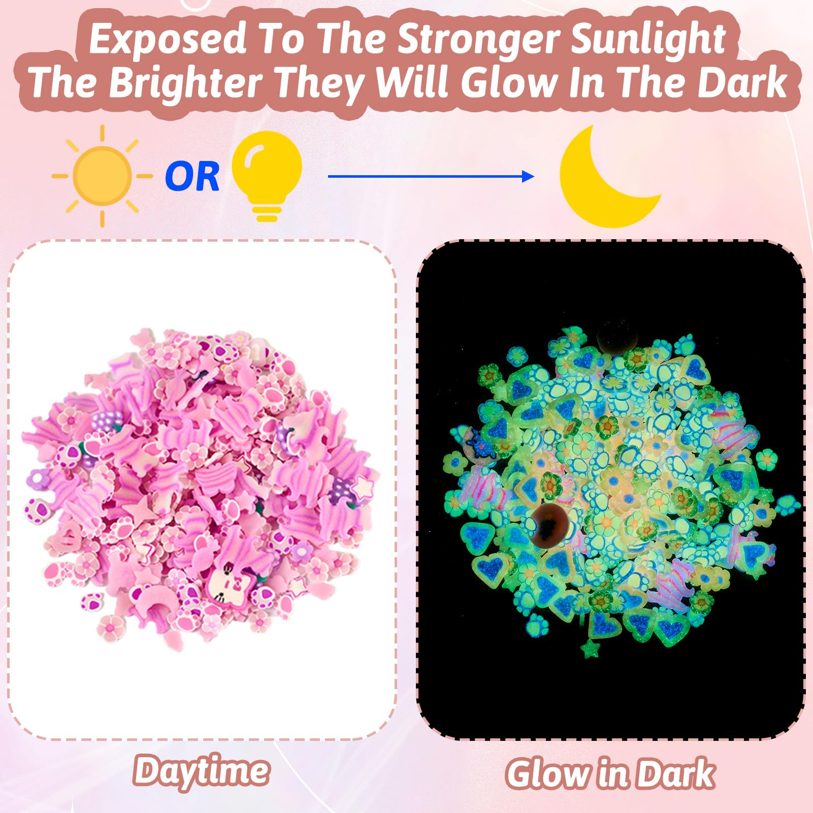 Spritewelry Clay Slices Nail Art Slices Slime Charms 3D Polymer Slices Phone Charms Flatback No-Hole Luminous Charms for Nail Art Fashion Cellphone Decoration (Colorful-40G) - Image 4