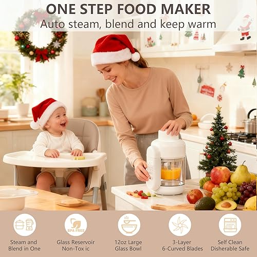 Miniatura 2 de Máquina de alimentos para bebés, vaporizador y licuadora de vidrio para bebés, 12 onzas, procesador de alimentos no plástico, máquina de puré de un