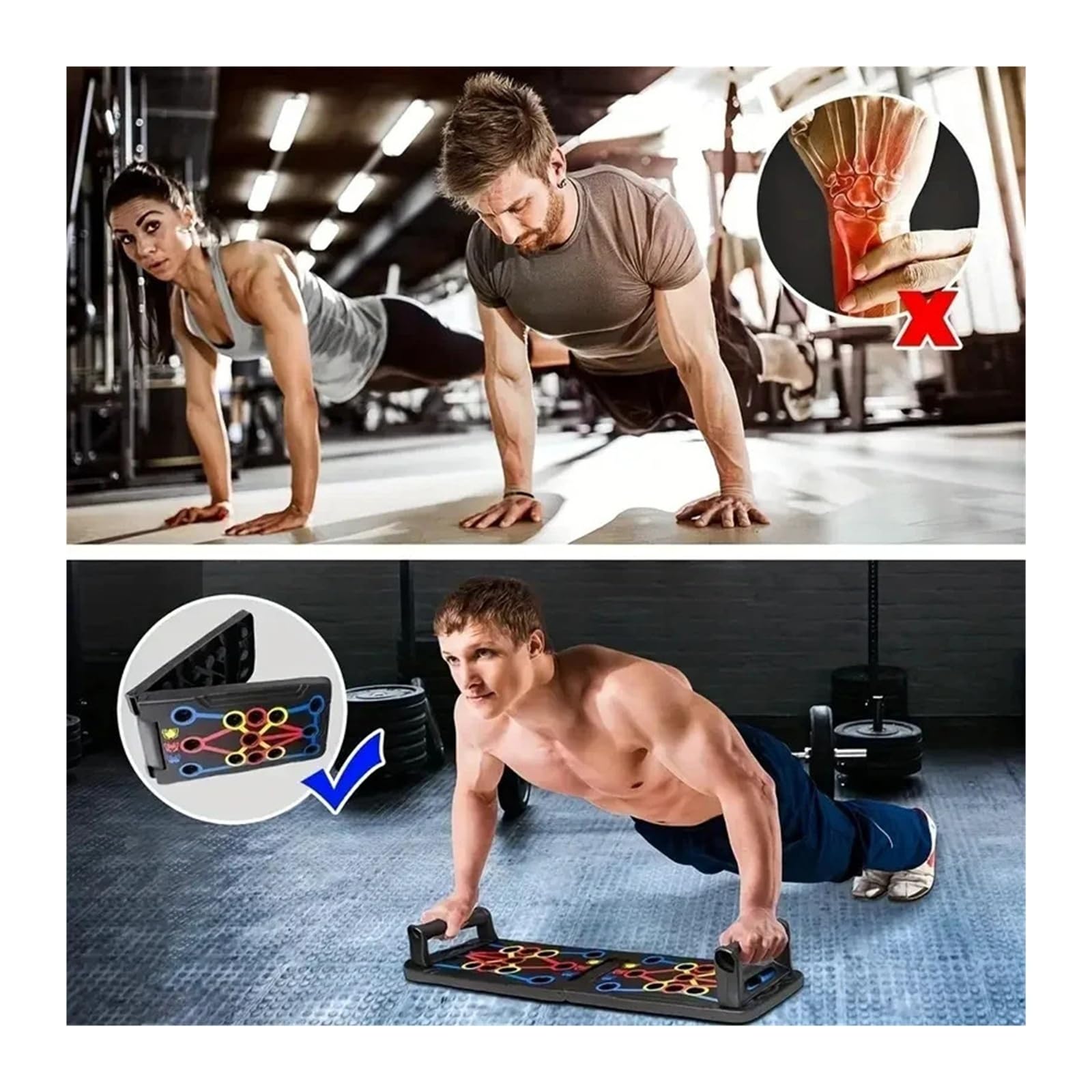 Genérico Tabla de Flexiones portátil Multifuncional, Dispositivo de Entrenamiento Muscular for Fitness en casa, Juego de Entrenamiento Plegable con Barra de Resistencia