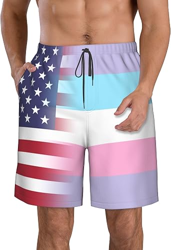 American Bisexual Pride Flag Mens Casual Beach Shorts Maritime Surf Swimming Trunks