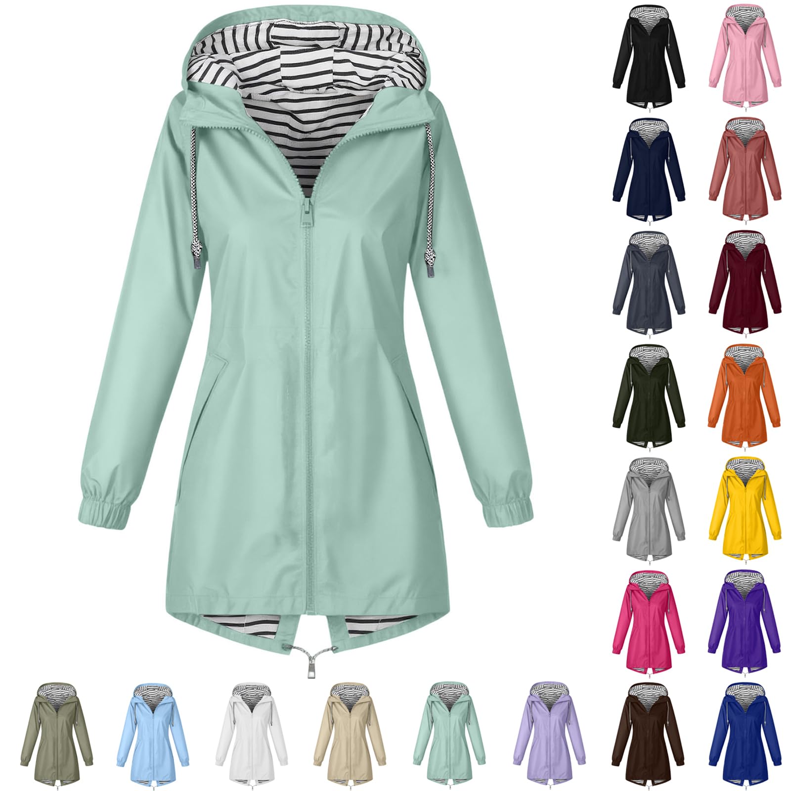 Damen Regenjacke Kapuzenjacke Frauen Leichte Jacke mit Kapuze Taschen Outdoorjacke Windbreaker Übergangsmantel Funktionsjacke für Alltag Reisen Wandern Trekking