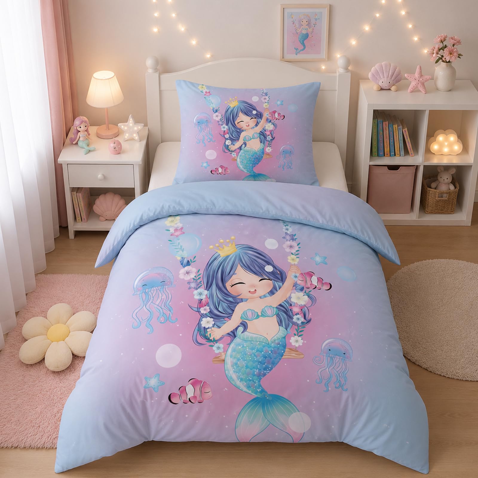 Copripiumino Singolo Unicorno per bambina, set piumone unicorno morbido in microfibra, stampa cartone animato 135x200 + federa 50x80