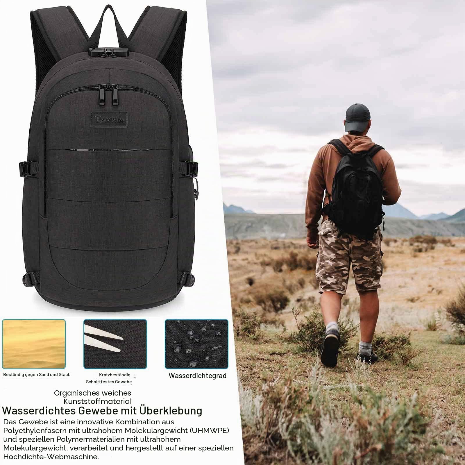 Tzowla Anti Diebstahl Laptop Rucksack für Herren,Rucksack Wasserdicht mit USB-Ladeanschluss und Schloss fur 15.6-17,3 Zoll Notebook/Computer