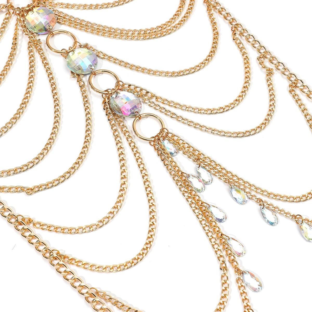 Connie Cloris Women's Sexy Body Chain Suit Fashion Halter Bra Chain Body Jewelry (206-D-Gold color) - Image 6