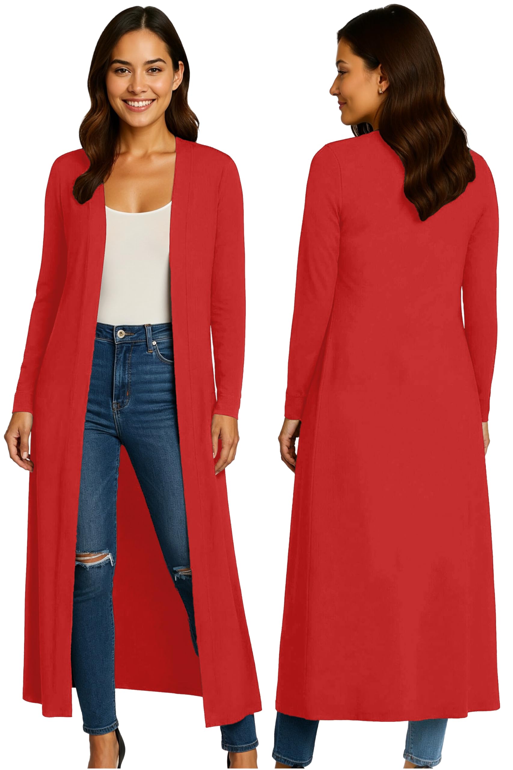 Re Tech UK Ladies Womens Maxi Plus Size Long Cardigans for Women UK Collared Top Long Full Sleeve Floaty Women's Cardigans Coatigans Sizes 8-26 (Red - XXL)