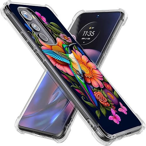 Miniatura 2 de Funda para Motorola Edge 2022, colibrí, mariposa, flores, protección contra caídas, a prueba de golpes, TPU de cuerpo completo, funda protectora