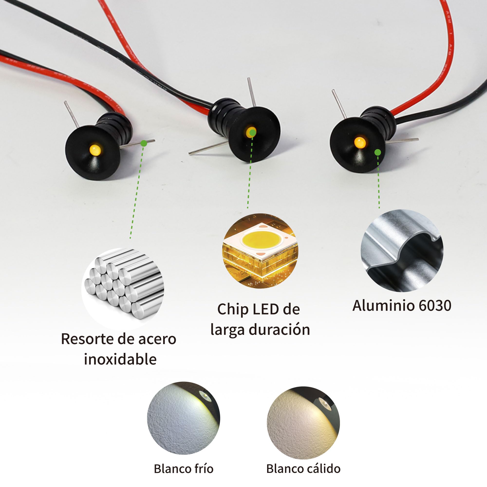 10 uds Mini Foco LED 12V 0.5W, IP65 Impermeable Spotlight Downlight Embutir Pequeño Empotrable, 10mm Micro Spot Light Para Vitrinas Pasillos Iluminación Cuadros Nicho Techo (Negro Blanco Cálido, 120°)