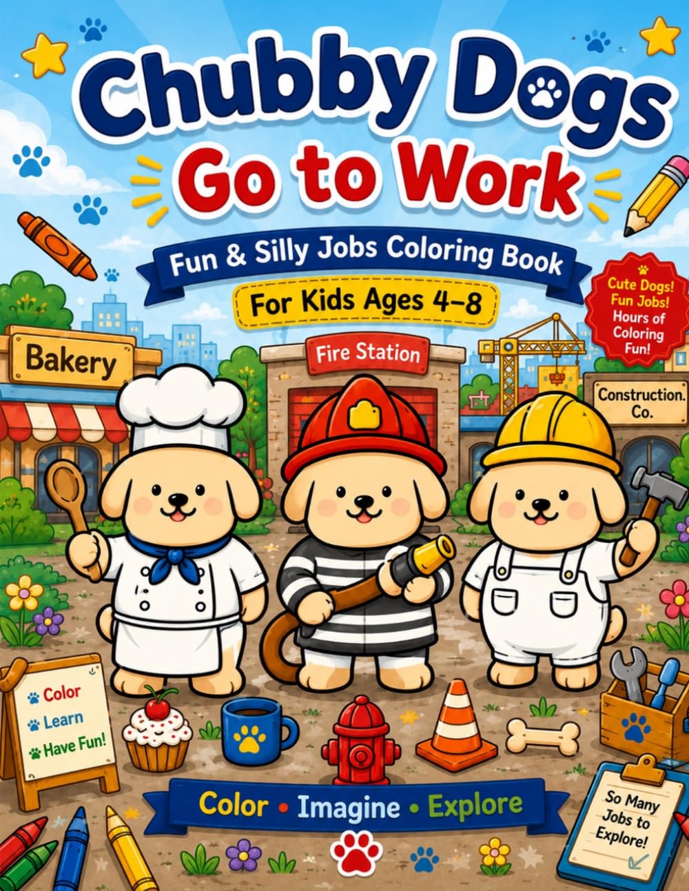 Chubby Dogs Go to Work: Fun & Silly Jobs Coloring Book for Kids Ages 4-8 (The Chubby Dogs Adventure Series)