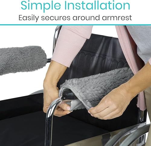 Vista 17 de Vive Fundas para reposabrazos de silla de ruedas (par) – Accesorios de piel de oveja de espuma viscoelástica para transporte eléctrico para sillas