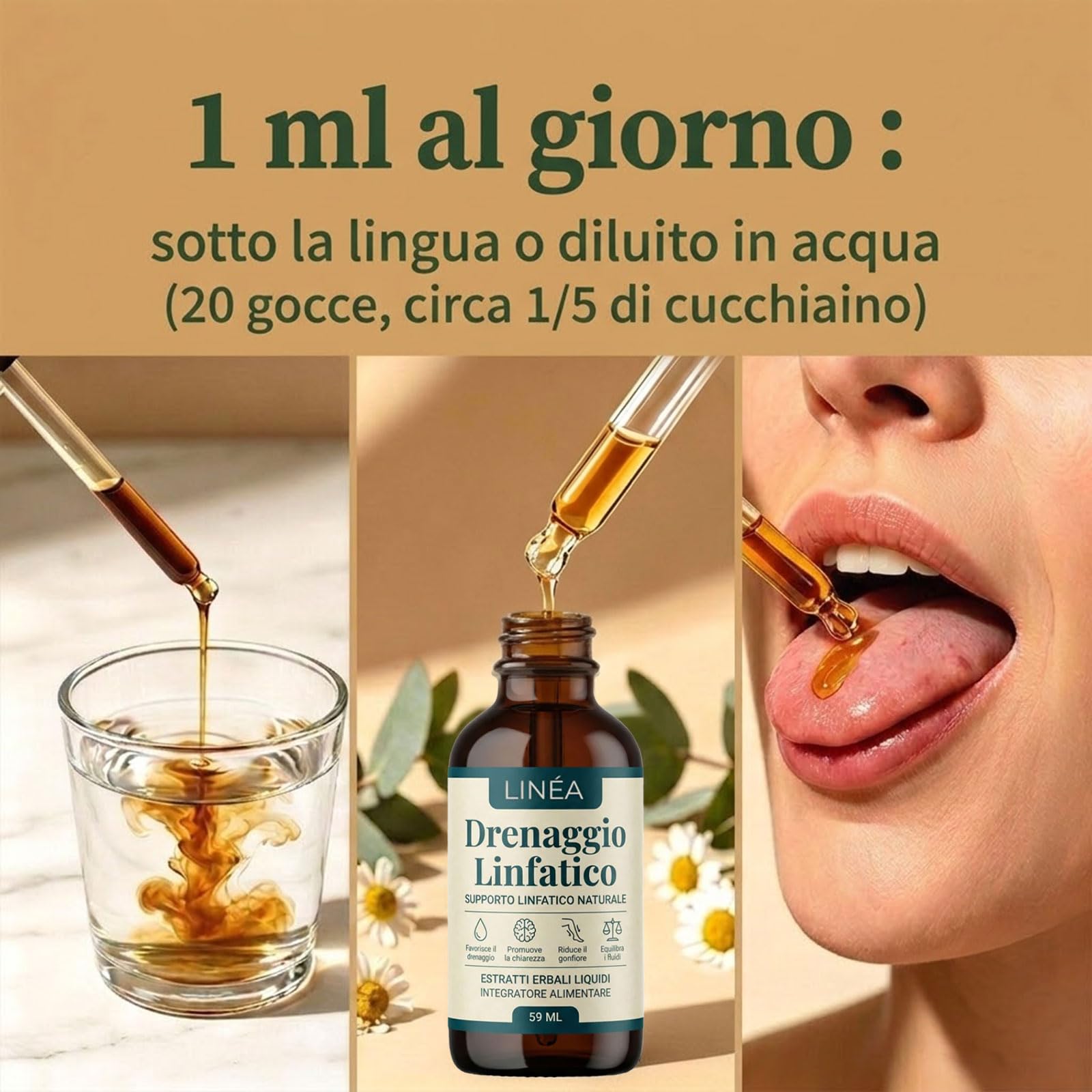 Linea Drenaggio Linfatico Gocce, Gocce di Benessere peril Drenante Linfatico, Formula Erboristica Naturale,Senza Glutine, Adatte per Donne e Uomini (1)