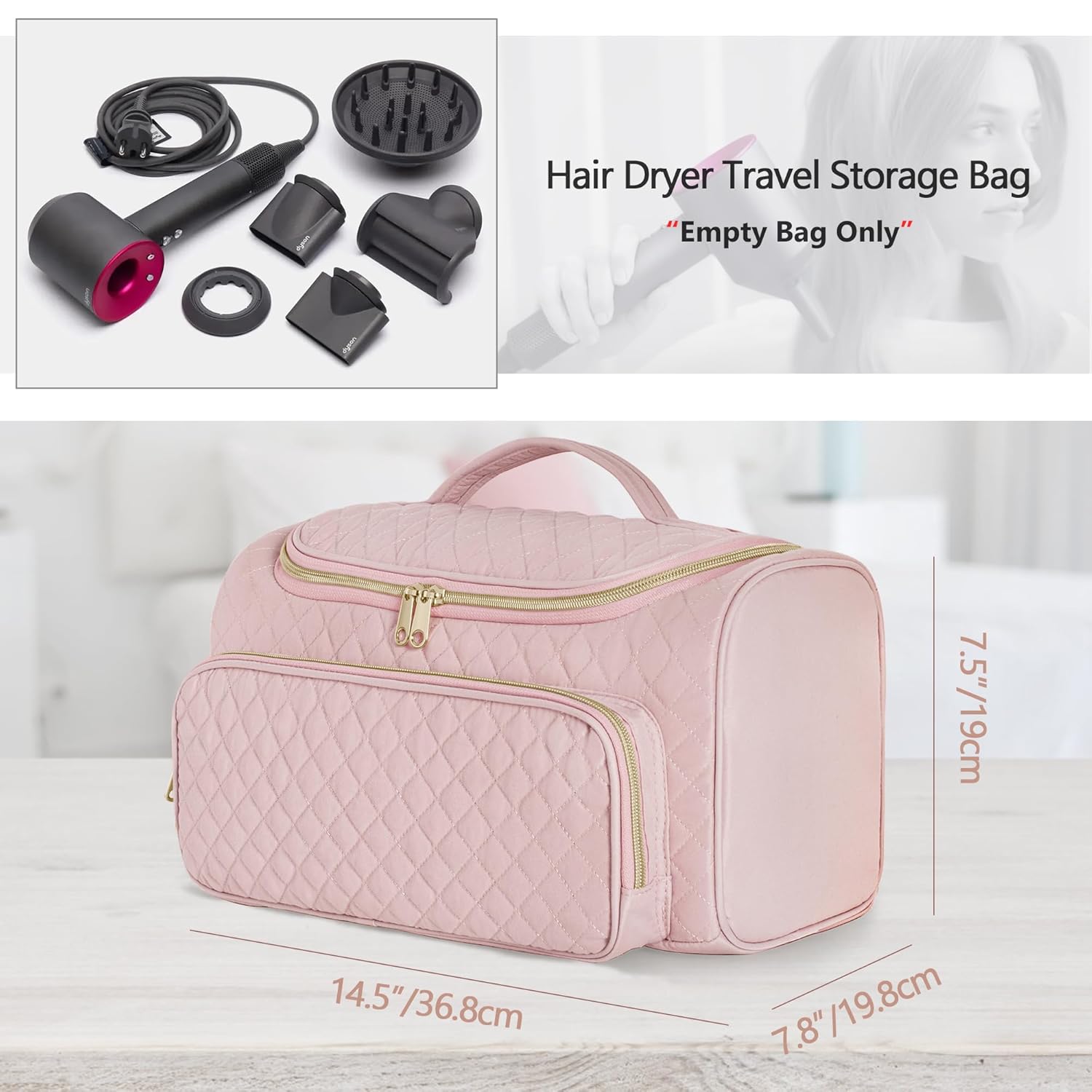 Fasrom Travel Case Compatible with Dyson Supersonic Hair Dryer and Attachments, Large Blow Dryer Storage Bag to Organize Hair Accessories for Home and Travel, Pink (Patent Design, Empty Bag Only)