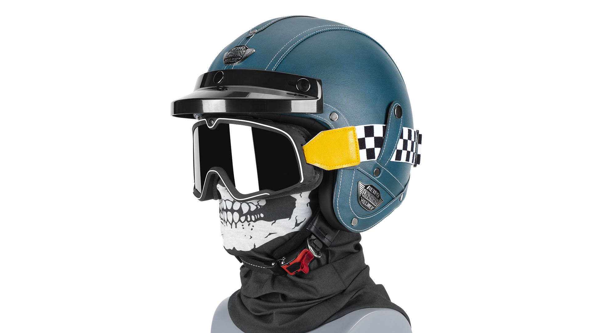 LNCHAO Handmade Leather 3/4 Open Face Motorcycle Helmet Retro Vintage Style DOT Approved Adult Half Helmet for Men Women Motorbike Moped Cruiser Scooter (Classic Blue,Small) : Automotive