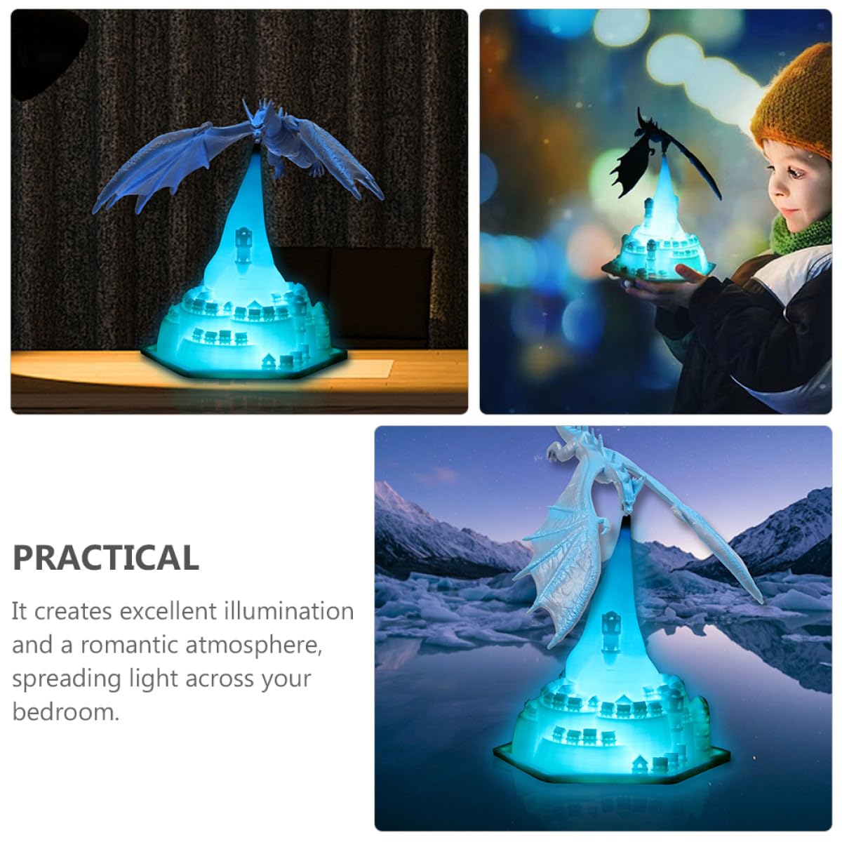 3d-gedruckte Eisdrachenlampe aus Pla, 1 Satz, Modelllampe für Zuhause