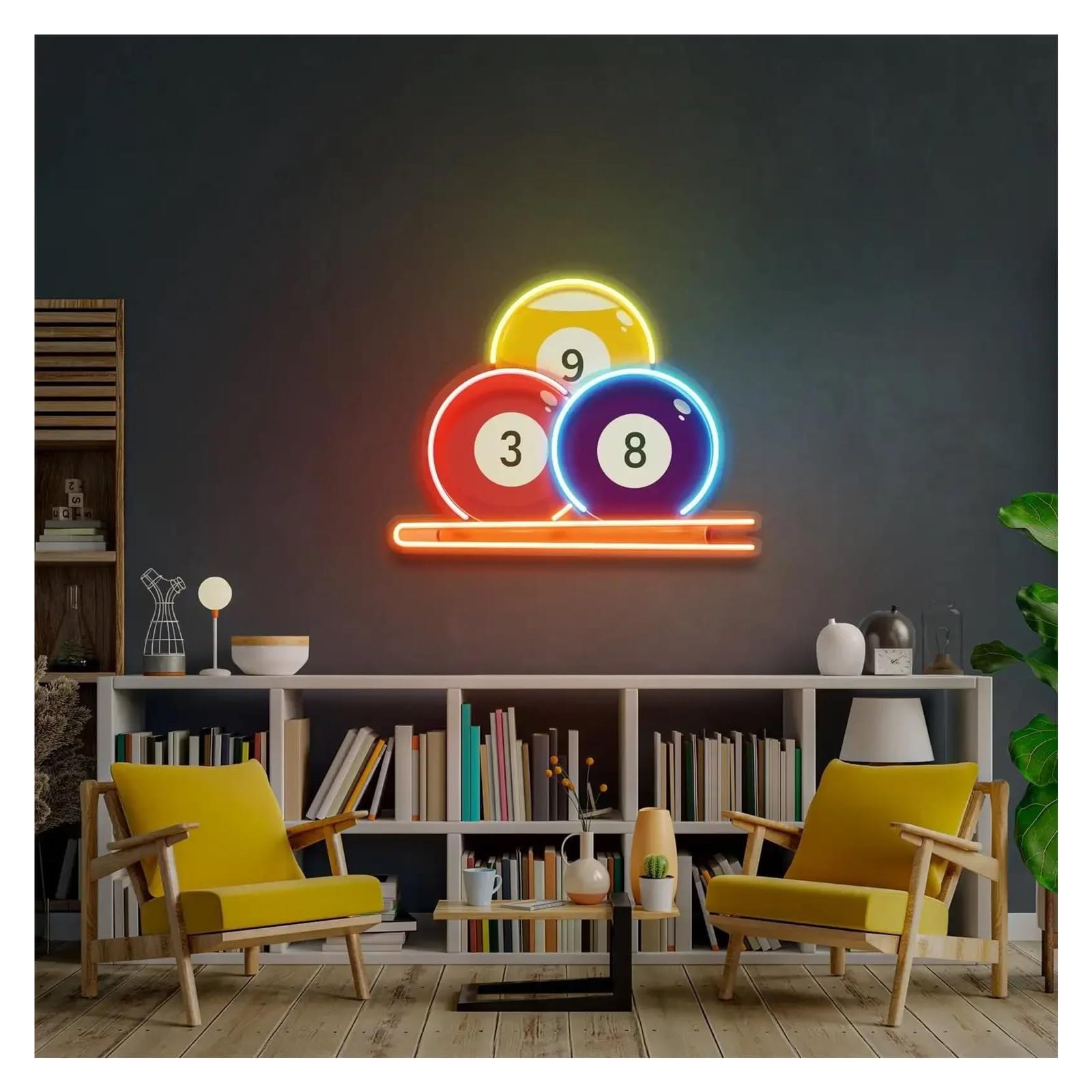Shouxi F Sign Lamp Billiard Acrylic Artwork Neon Sign Gaming Room Sport Bar Club Wall Decor Ball Lovers 50Cm(F)