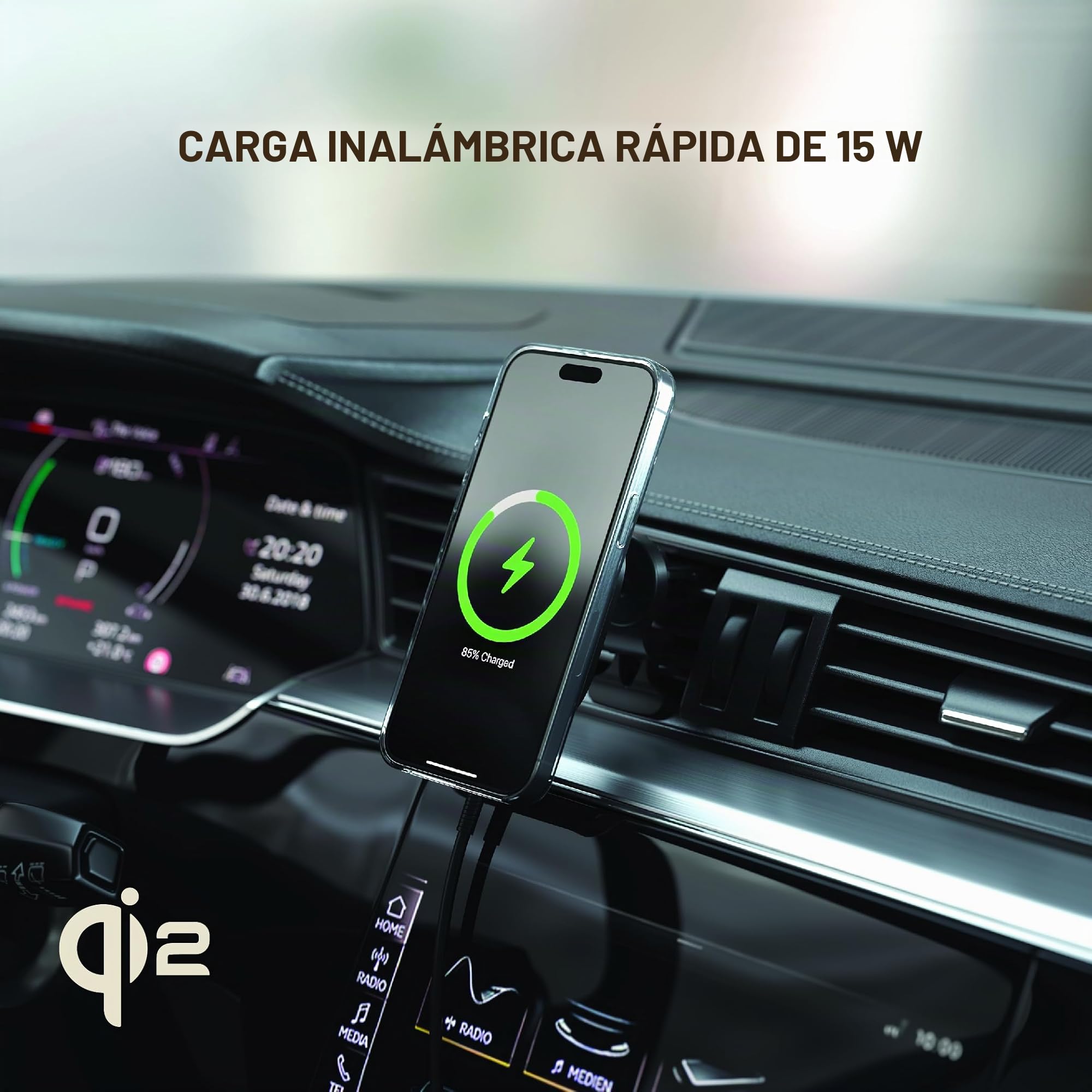 SATECHI Cargador Inalámbrico Qi2 para Coche, Soporte Magnético de Teléfono para Rejillas de Aire, Carga Rápida 15W, Compatible con Series iPhone 17 16 15 a 12