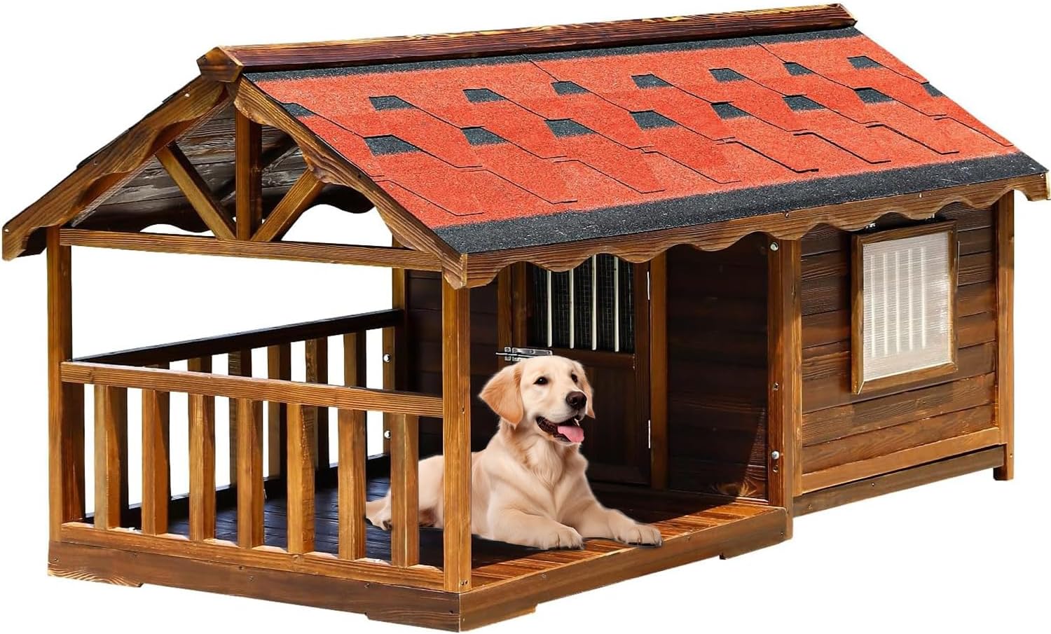 Dog House Outdoor Large Breed,Durable Pine Wooden Dog Kennel Outside with Adjust Window,Elevated Floor,Removable Roof, XL(98.43inch*51.18inch*47.24inch)