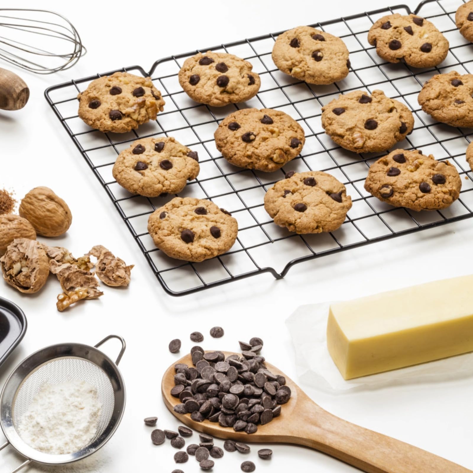 Griglie refrigeranti in metallo, 8 pezzi, grandi per cuocere, cuocere, impilabili, per biscotti e torte, design a griglia quadrata, ideali per cottura al forno, 40 x 25,5 x 1,8 cm, antiaderenti
