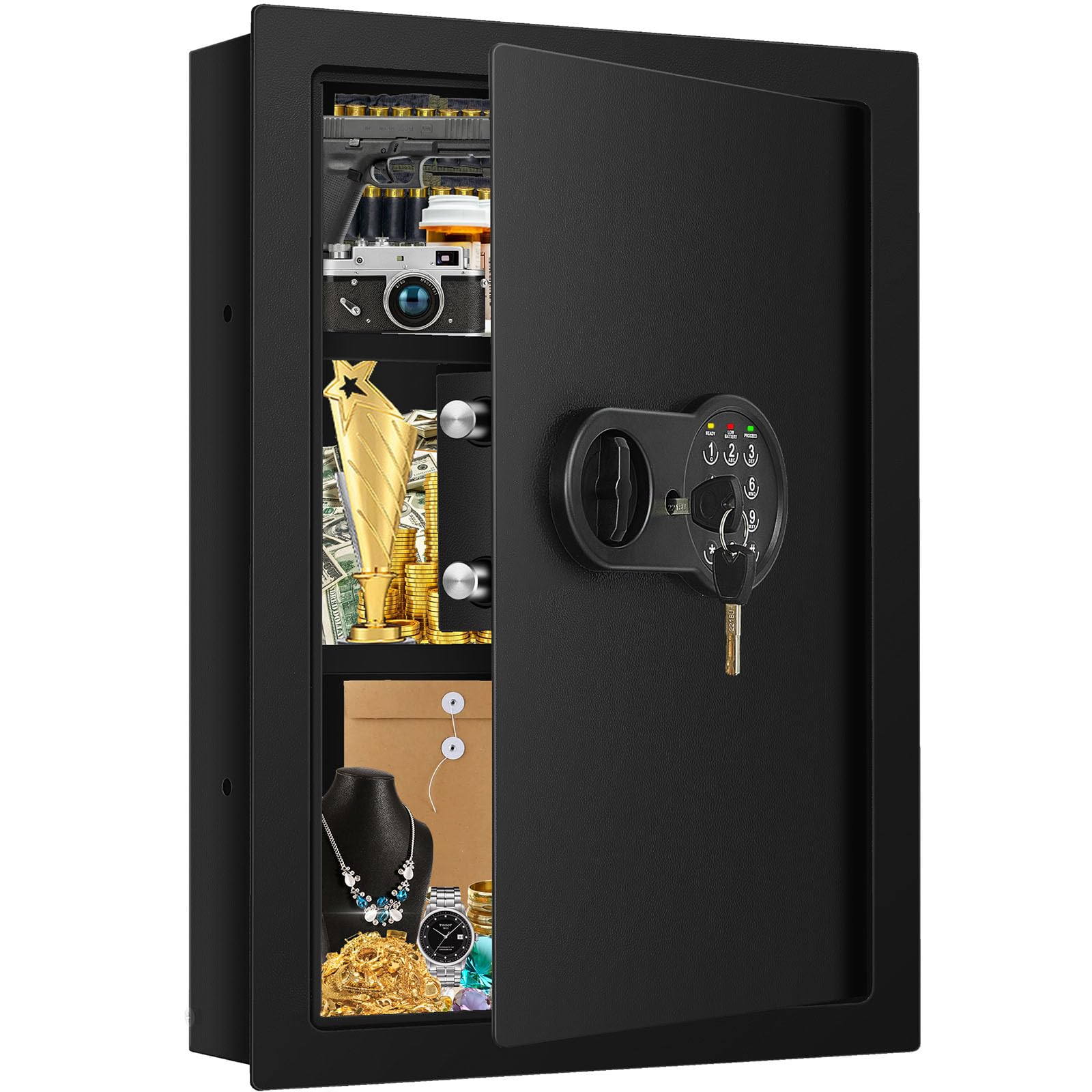 Wall Safes Between the Studs Fireproof, Hidden Wall Safe with Digital Keypad and Key, Security