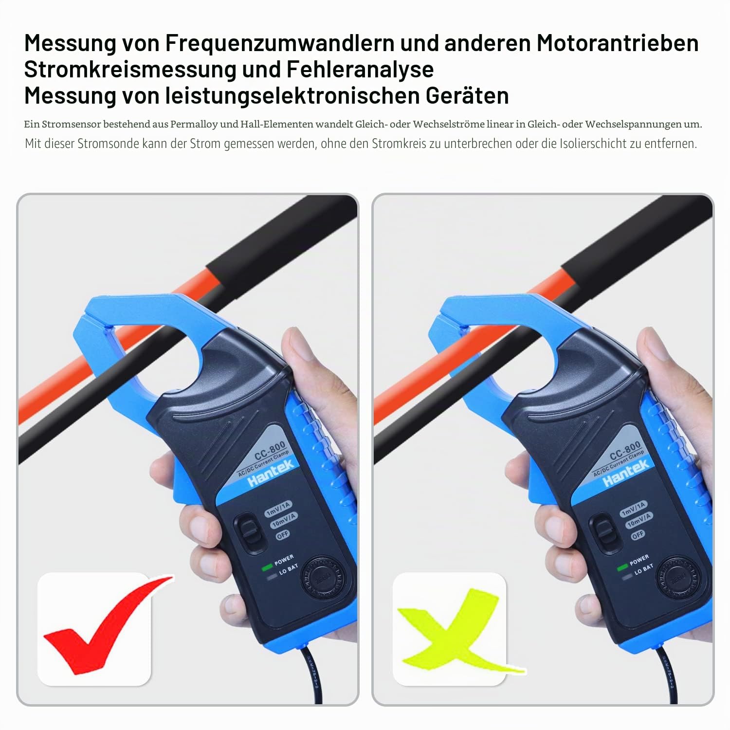 Hantek CC-800 AC/DC Stromzange 5KH Oszilloskop Multimeter Bandbreite 1mV/10mV/A 500A/800A mit BNC Anschluss