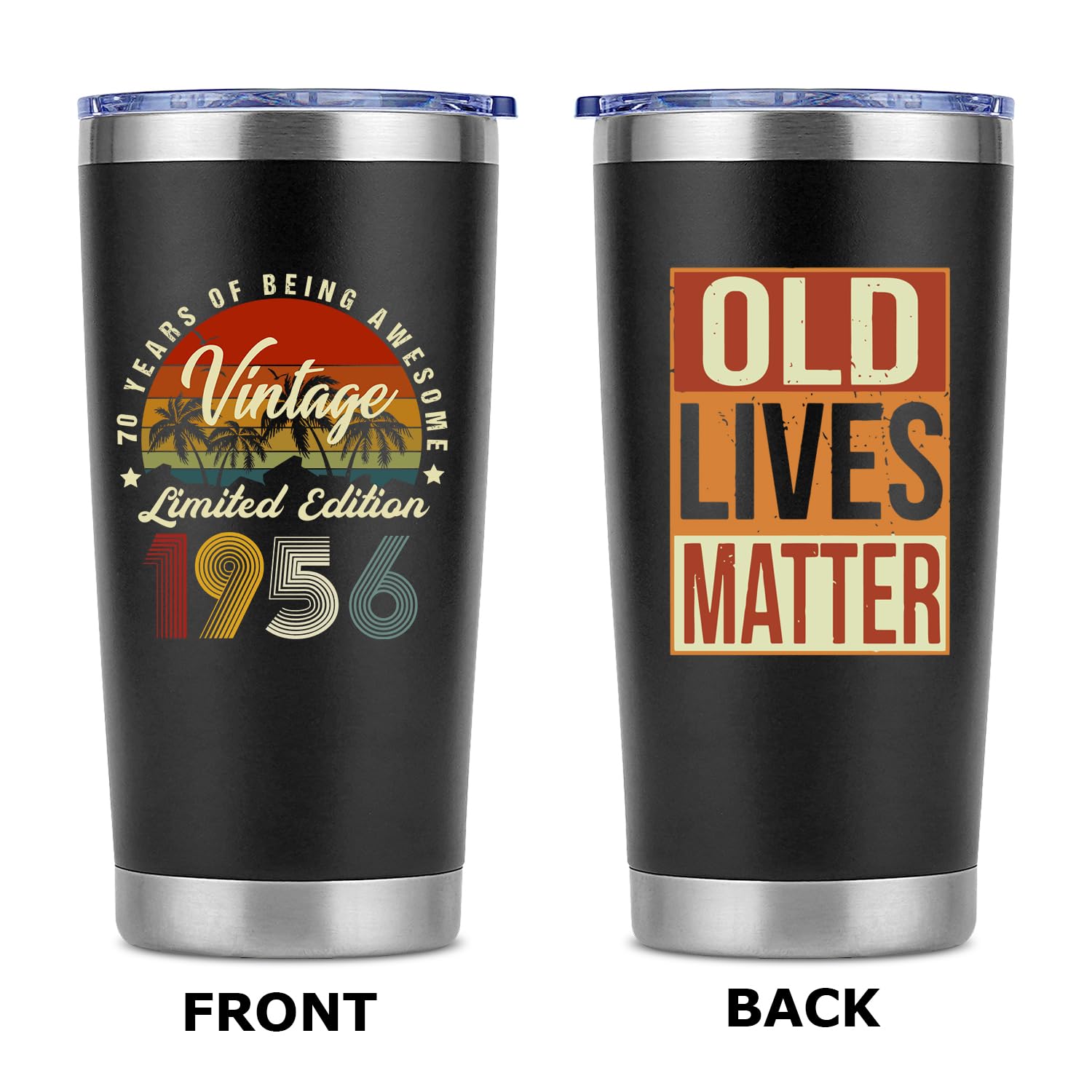 Funny 70th Birthday Gifts for Men,70 Year Old Birthday Gifts for Men,Cool Gifts for 70 Year Old Man,Mens 70th Birthday Gift Ideas for Dad Husband Friend Grandpa-20 Oz Vinatge 1956 Tumbler