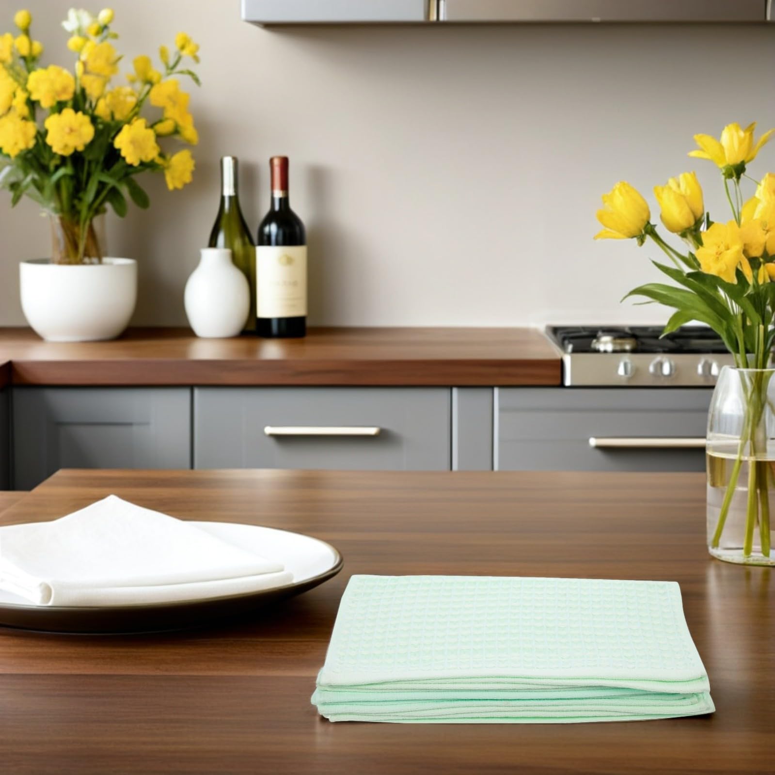 POPETPOP Paños de Cocina Cuadrados de Algodón 35x35 Cm, Paquete de 10 Unidades Reutilizables, Absorbentes para Secar Manos y Limpiar Platos, Toallas de Cocina Suaves y Duraderas Color