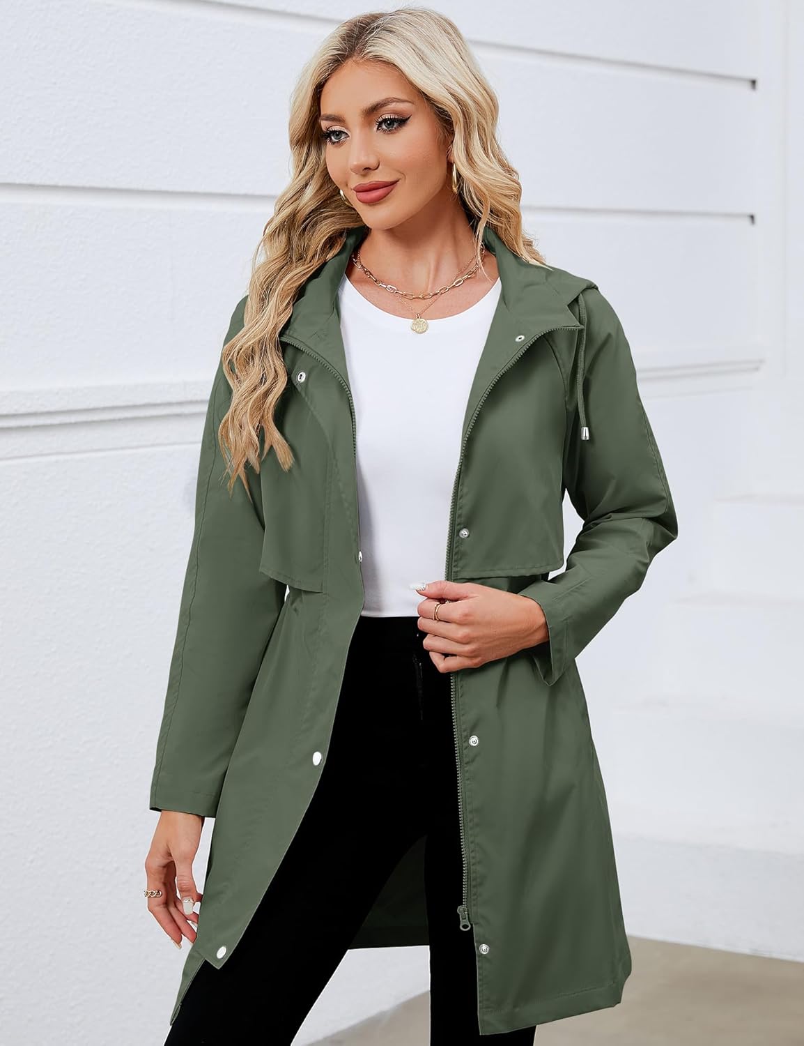 Bloggerlove Rain Jacket for Women Waterproof with Hood Trech Coat for Women Lightweight Raincoats Packable Windbreaker - Image 2