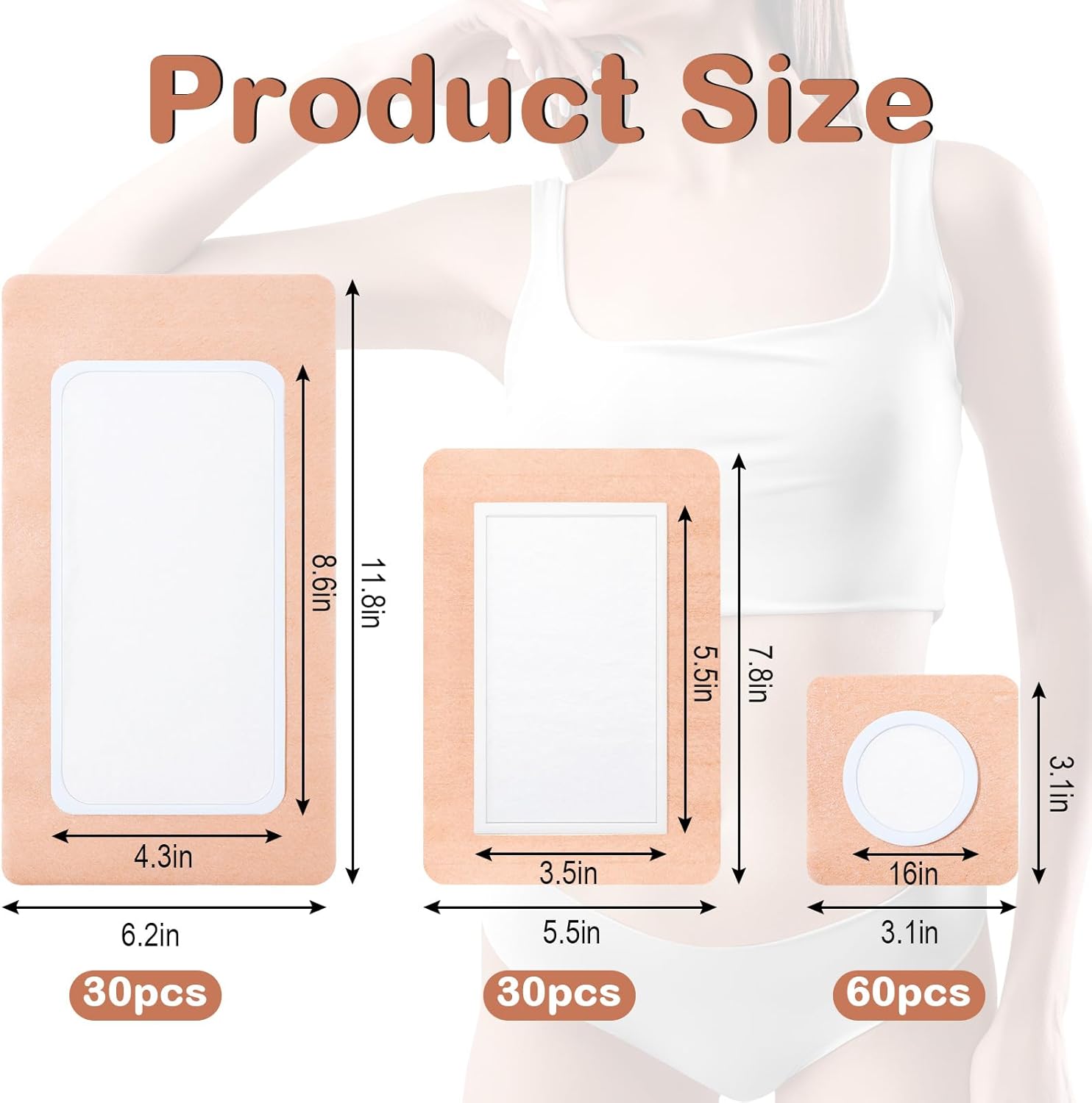 Geiserailie 120 Pcs Disposable Castor Oil Patches Kit Castor Oil Pack Wrap Self Adhesive Multi Size Pads for Stomach Belly Neck Belly Waist Knee Back Arm, Portable, Anti Leak, No Wash