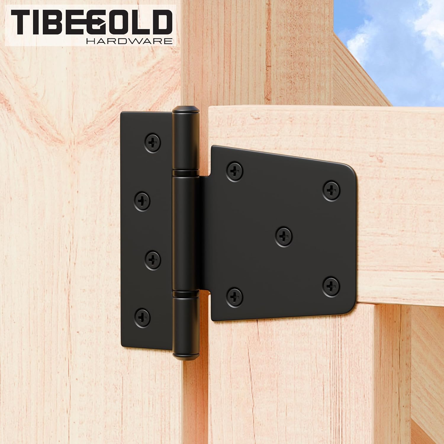 3-1/2 Inch Heavy Duty Gate Hinges, Black Iron Barn Door Hinges, Gate Strap Hinge with Extra-Long Screws, T Hinges for Wooden Fences Yard Gate Shed Barn Door, 4 Pack