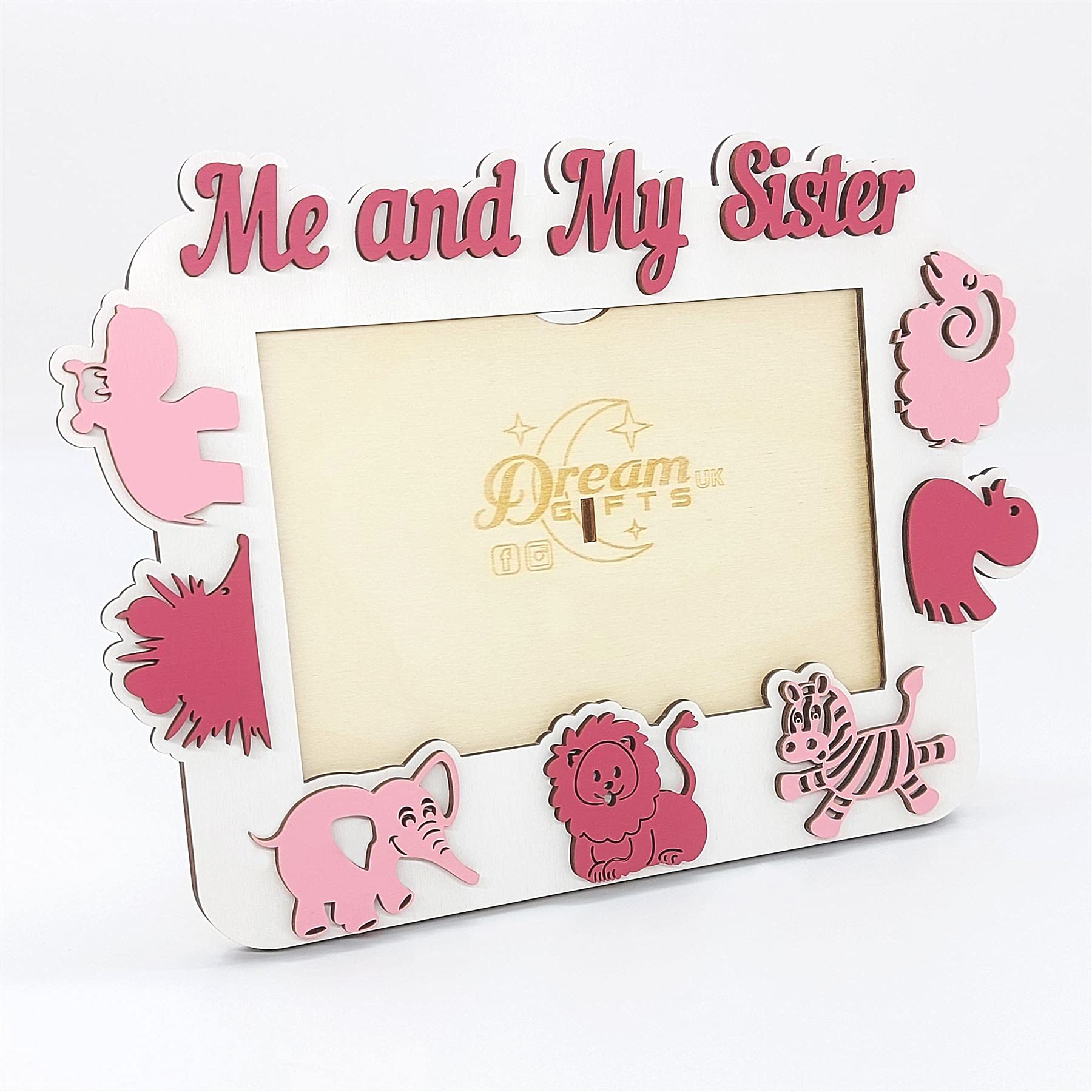 Me and My Sister, Baby Wooden Photo Frame Custom Hand Made for Tabletop or Wall Decorative Style, Gift idea, Zoo (Maroon) - Image 2