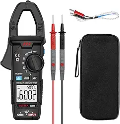 MESTEK Alicate Amperímetro Digital Multímetro Testador de Tensão True Rms 6000 Contagens Amp Volt Ohm Medidor de Faixa Automática Medidas Ac Dc Tensão de Corrente Resistência Capacitância Temperatura