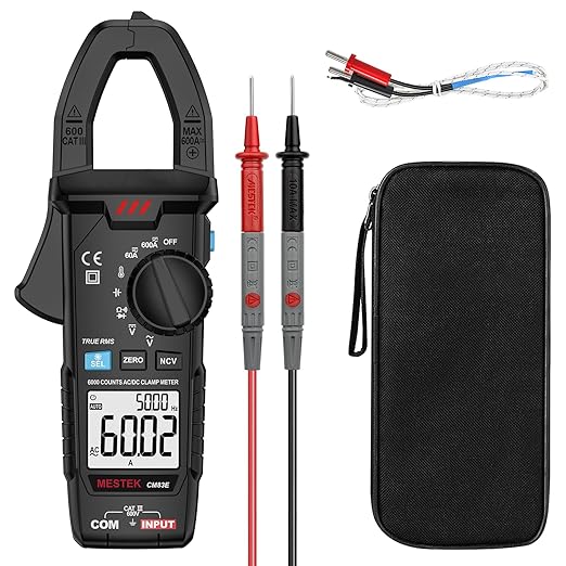 MESTEK Digital Clamp Meter Multimeter TRMS 6000 Counts Voltage Tester Amp Volt Meter, Auto-Ranging Voltmeter Measures NCV AC DC Current Voltage Resistance Capacitance Temperature Diodes Continuity