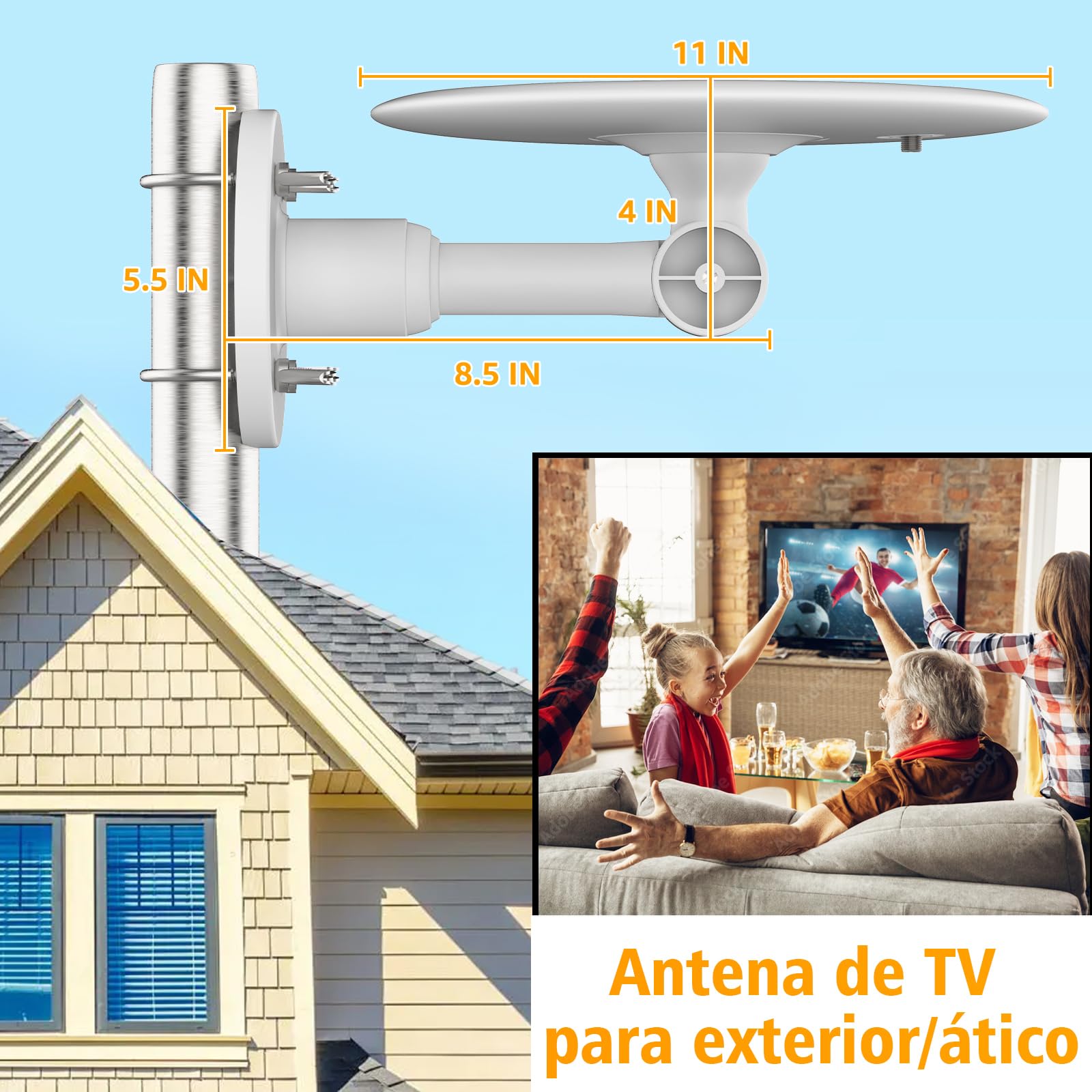 Antena TDT Exterior Blanca para Smart TV – Antena TV Digital HD 4K/1080P con Recepción UHF/VHF Estable de Largo Alcance, Compatible DVB-T2/DVB-T, Cable Coaxial 10 m, Resistente al Clima