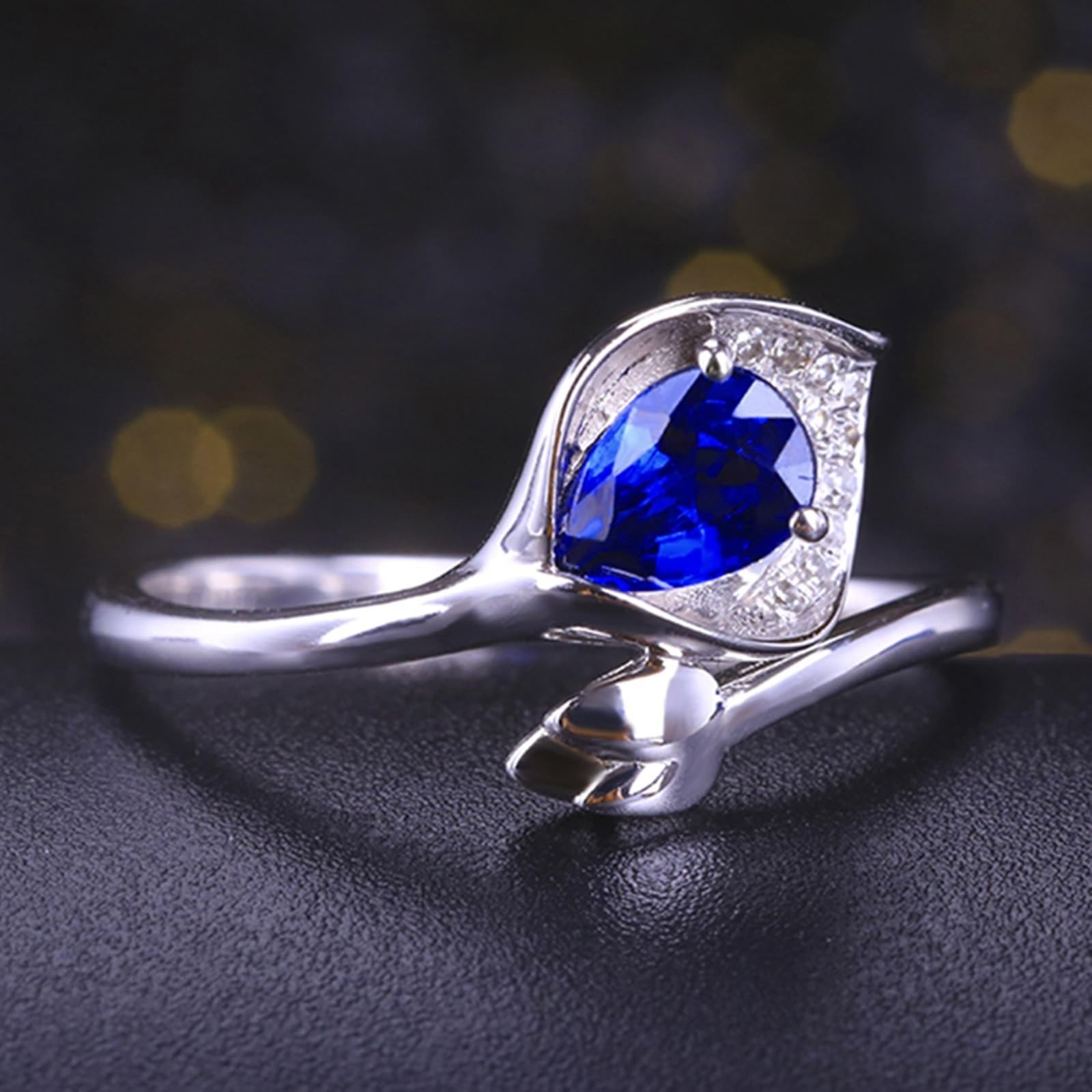 Anello eternità in oro bianco 18 carati con zaffiro blu e pera, anello di coppia con zaffiro blu da 0,7 carati e diamante, misura 13 (16,9), 53 (16,9), metallo prezioso, zaffiro, 53 (16.9), Metallo,