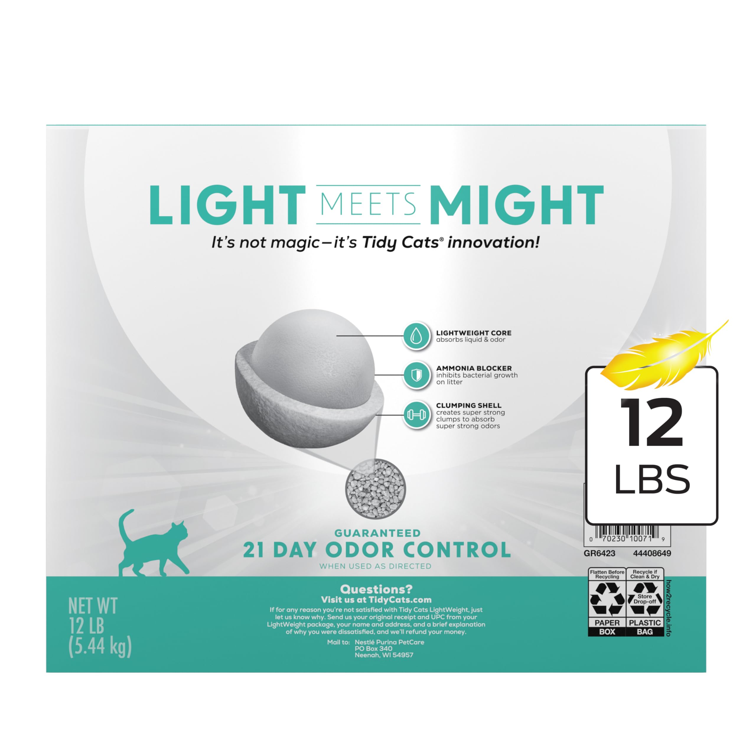 Purina Tidy Cats Arena para Gatos de bajo Polvo, Control de olores aglutinante, Ligera, Limpia y sin Perfume, Arena para múltiples Gatos, 12 Libras.