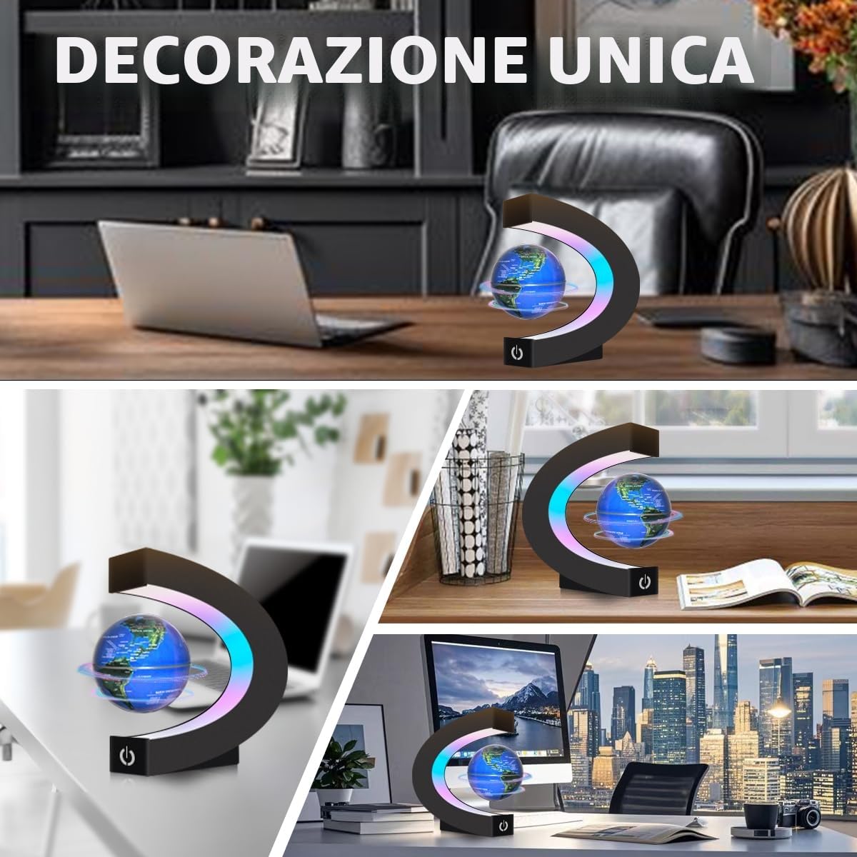Lampada a globo galleggiante a levitazione magnetica con luci LED, globo a C per la decorazione della scrivania dell'ufficio, regalo fantastico per uomini, donne, padri e marit(Globo 8,5cm)