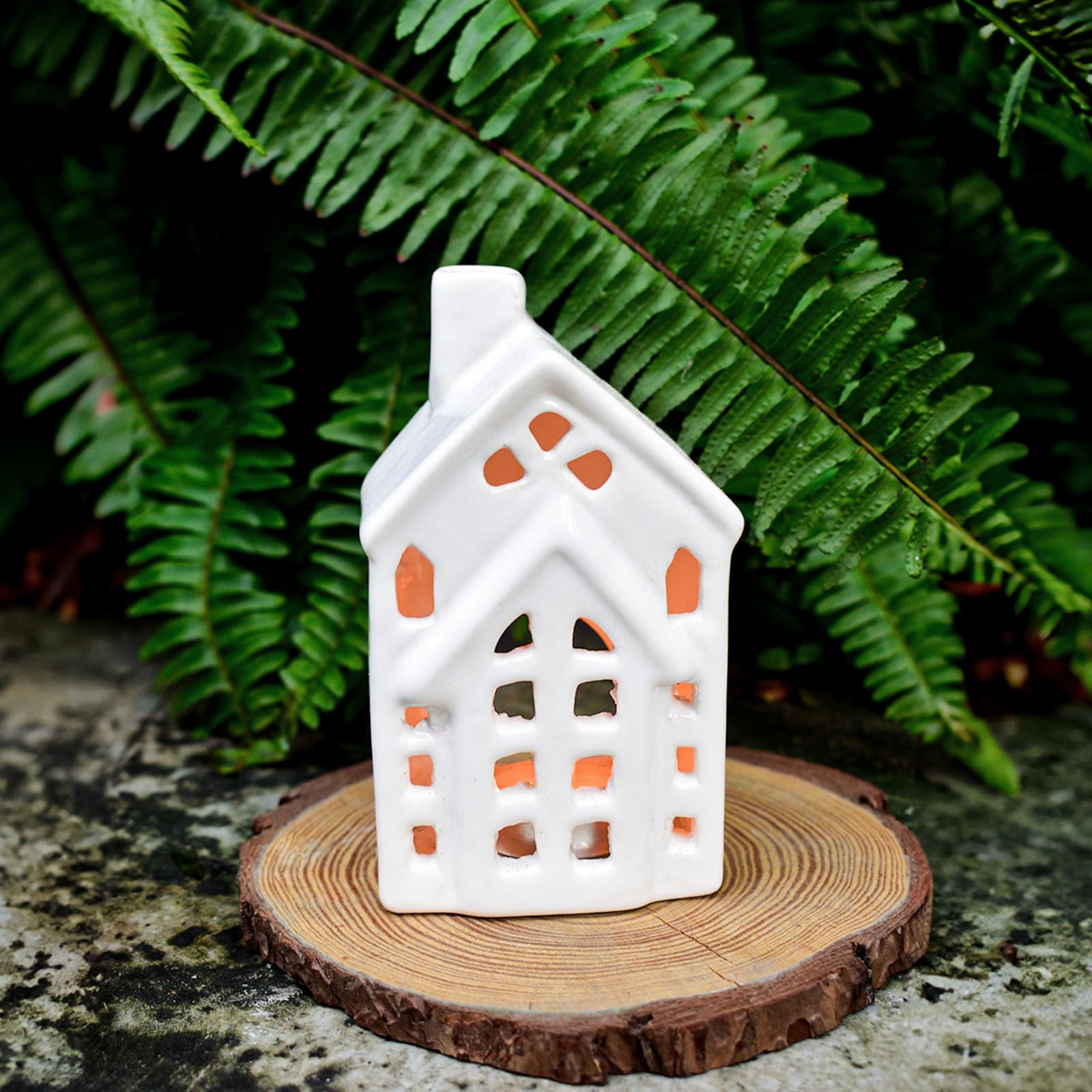 QSHI Studio Ceramic TealightDhoop Light Holder - Small White House Miniature | Luminous Cottage Ceramic Candle Holders for Diwali/Festivals/Pooja Decor | Gift for Family-image-47