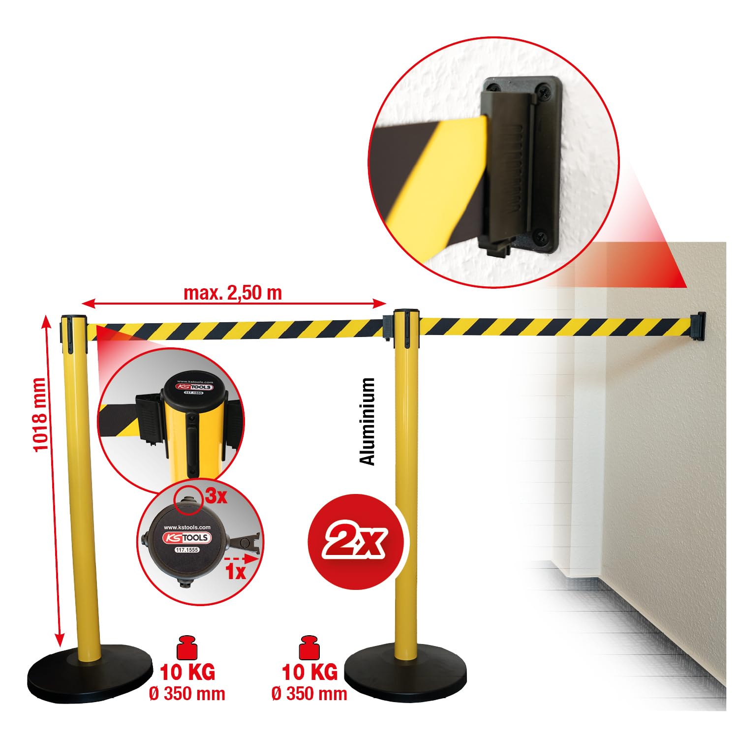 KS Tools 117.1555 Sperrgurtpfosten, Gurt schwarz-gelb