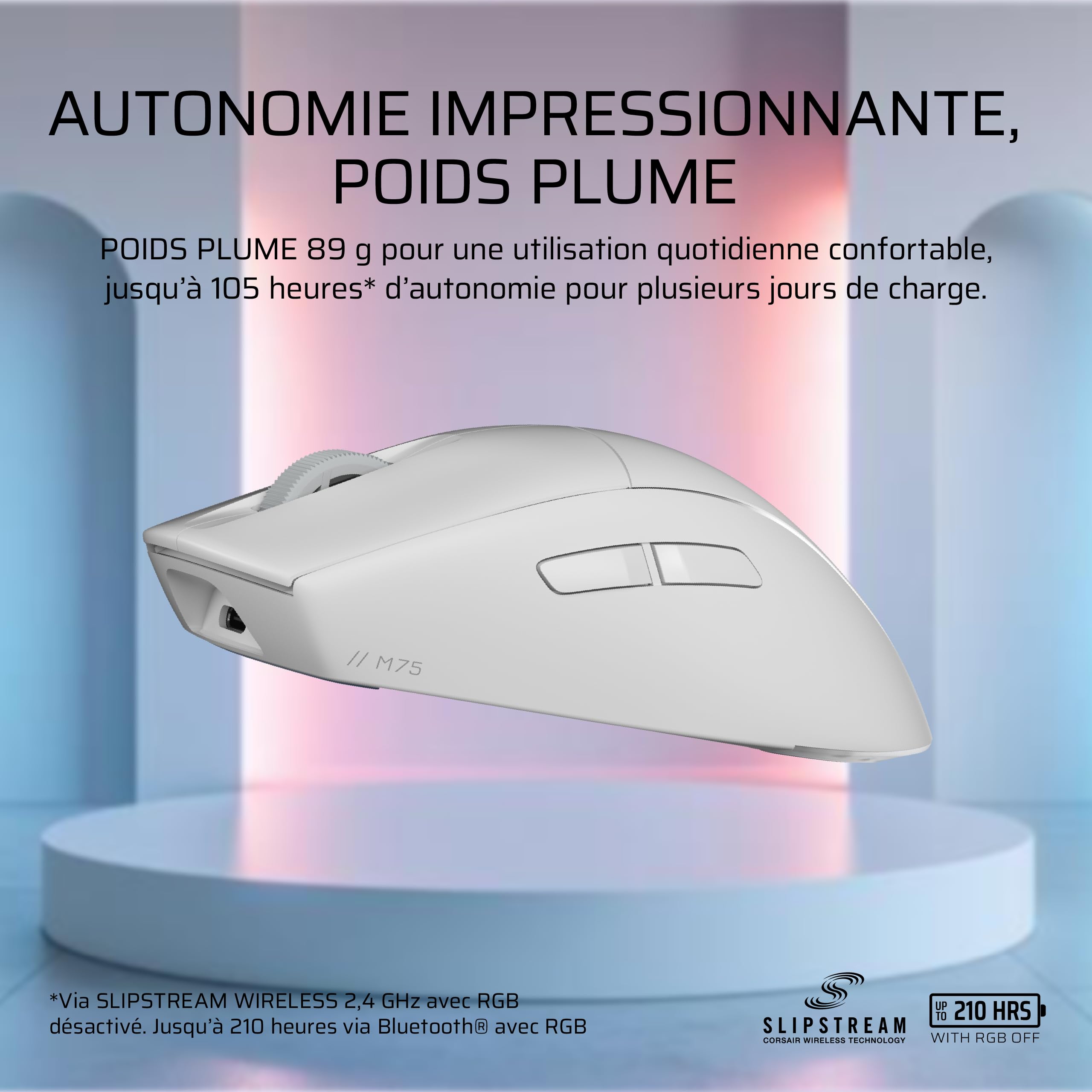 Corsair M75 Wireless RGB Poids Léger FPS Souris Gaming – Blanc Givré