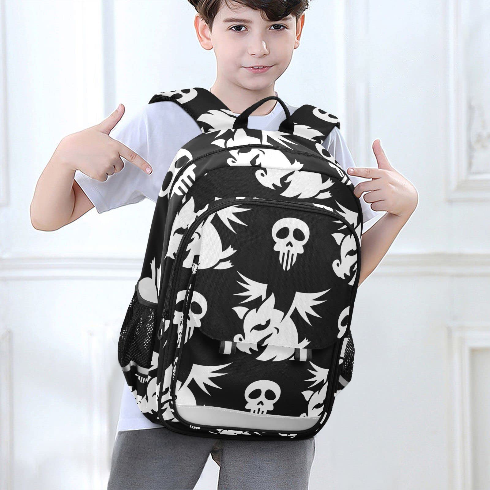 Vnurnrn Geschenke Für Halloween Engel Schwein Zucker Schwarz Schulter Rucksack Kinderrucksack Für Schule Mädchen Jungs Büchertasche Schülerrucksack mit Laptop Rucksäcke