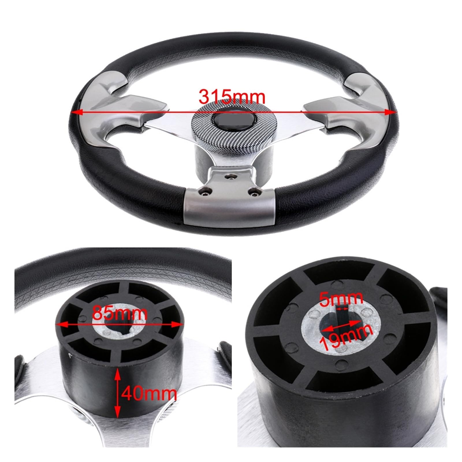 ZGYDNM Ship steering wheel 31.5cm Marine Boat Steering Wheel Non-directional 3 Spoke Steering Wheel Sports Wheel For Yacht Pontoon Marine Boats Accessories Comfortable