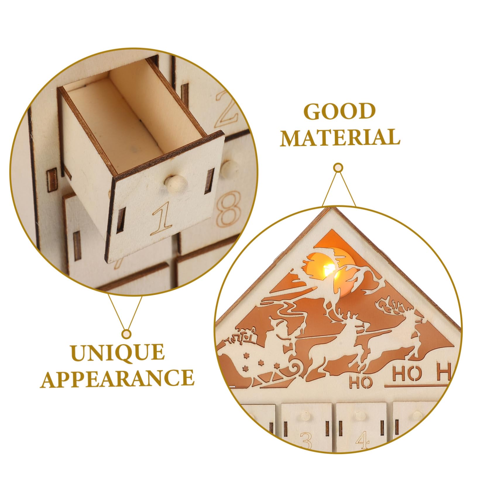 Calendario de Adviento de Madera LED Reutilizable Luz Decoración Rústica para Mesa Navidad