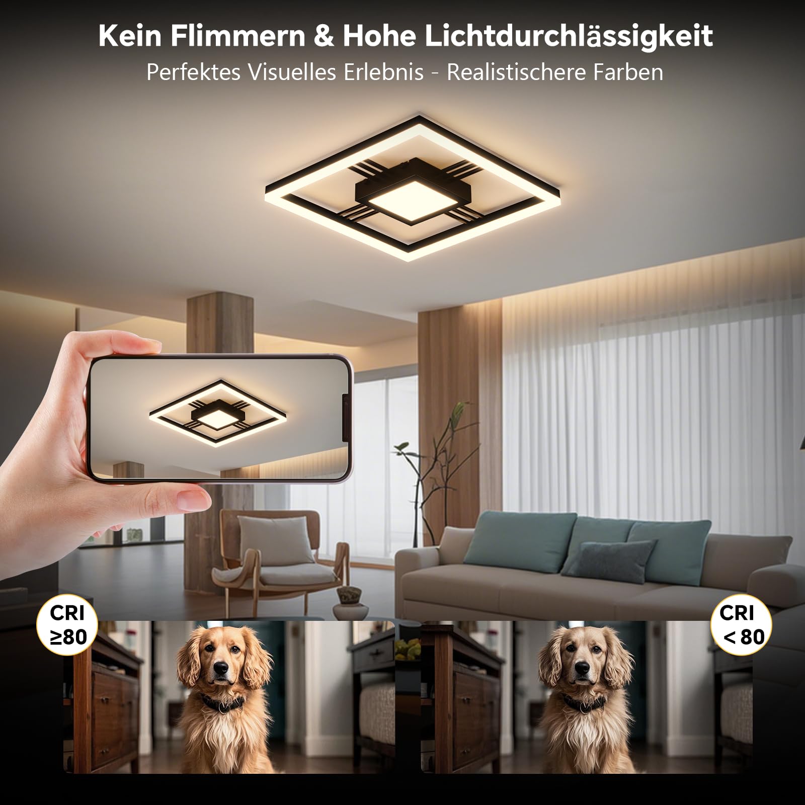 Sky angle LED Deckenleuchte mit Fernbedienung, Dimmable Schwarze Deckenlampe 3000K-6000K, 40W 4800LM 40cm Flush Mount für Schlafzimmer, Wohnzimmer, Arbeitszimmer, Badezimmer
