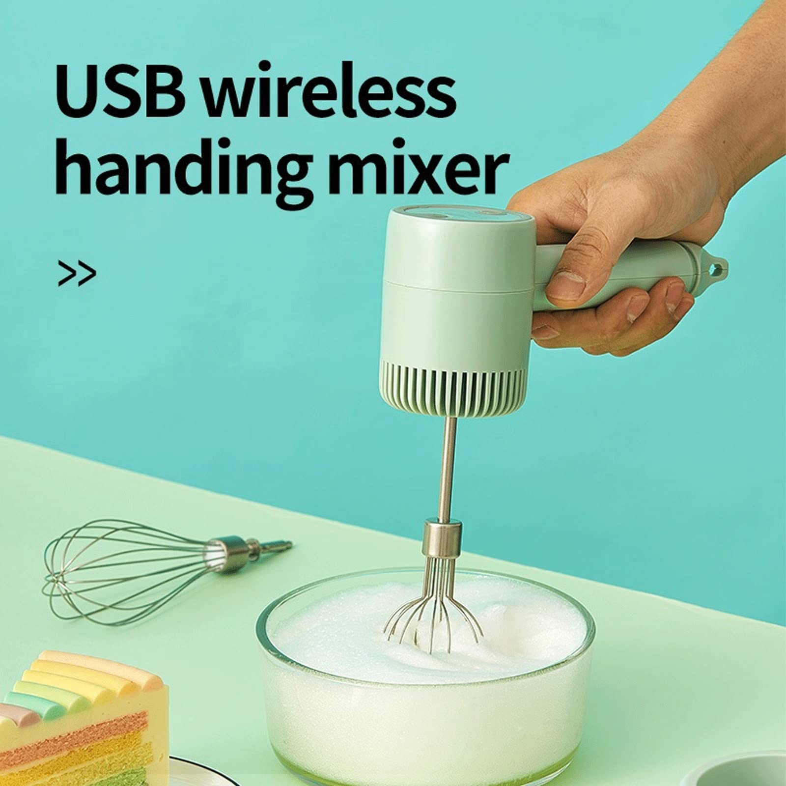 JINGYAN Varillas de batir Mini batidora eléctrica para alimentos, de mano, huevos, crema automática, masa para hornear pasteles