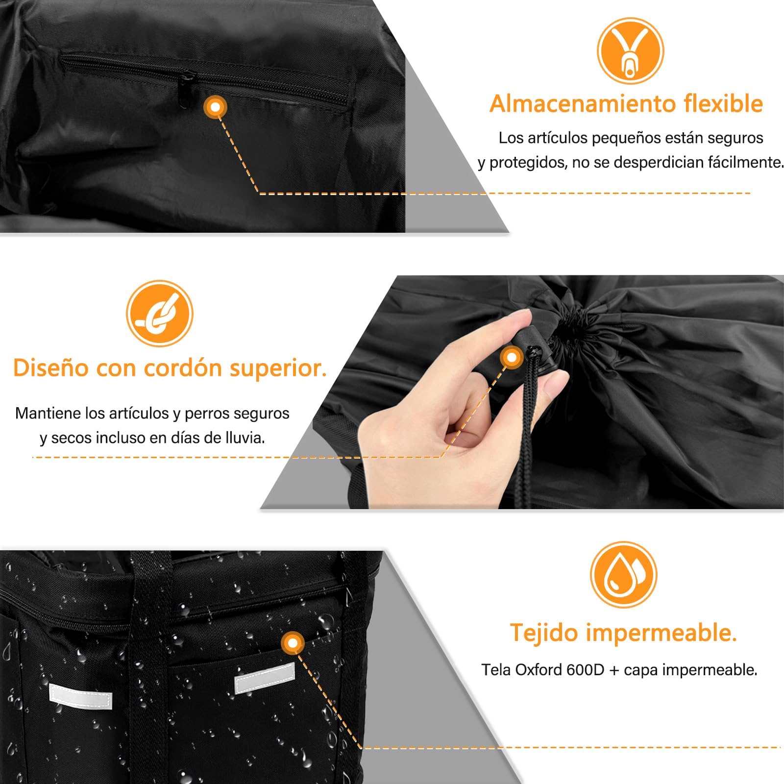 Cesta Bicicleta Delantera, Cesta Bicicletas para Perros Pequeños | Con Adaptador de Manillar, Plegable, Desmontable, para Mascotas, Bolsa de Compras, Cesta de Picnic, Negro