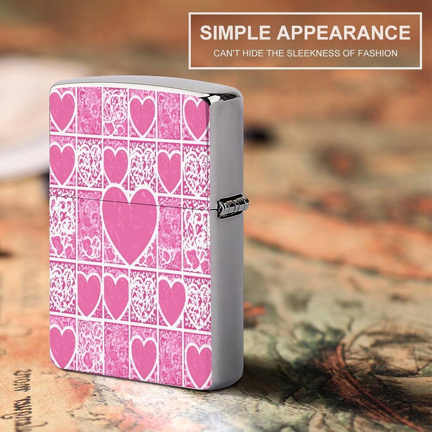 Pink White Love Heart Metal Lighter Case Cover Lighter Sleeve